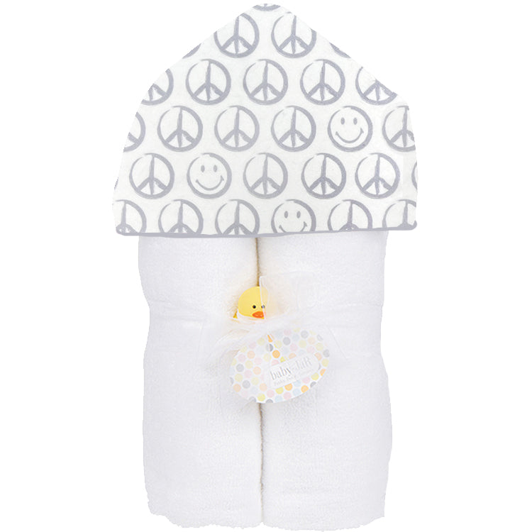 Grey Peace Sign Baby Hooded Towel