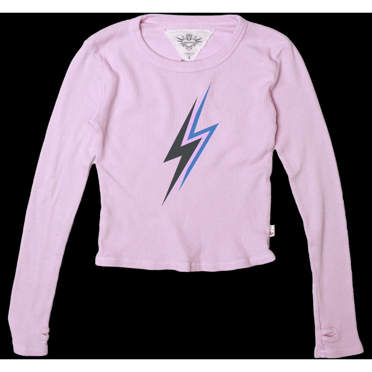 boxy l/s thumbhole lightning bolt pink shirt