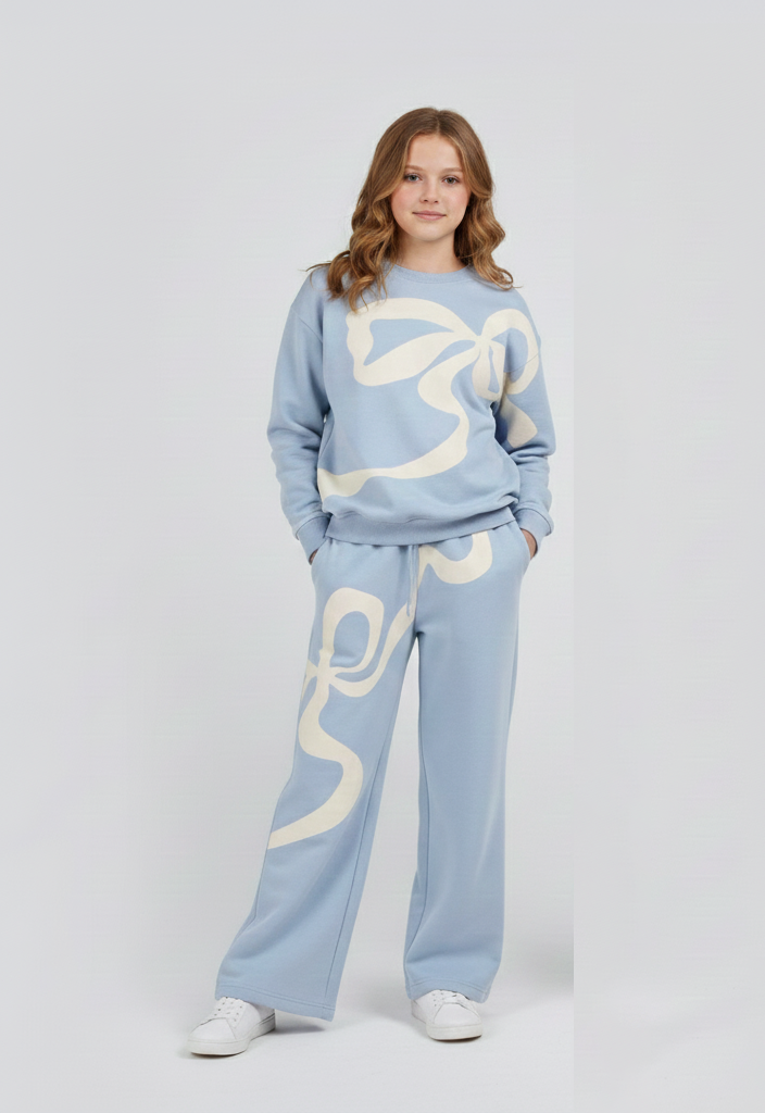oversized bow set-sweatshirt and wide leg pant