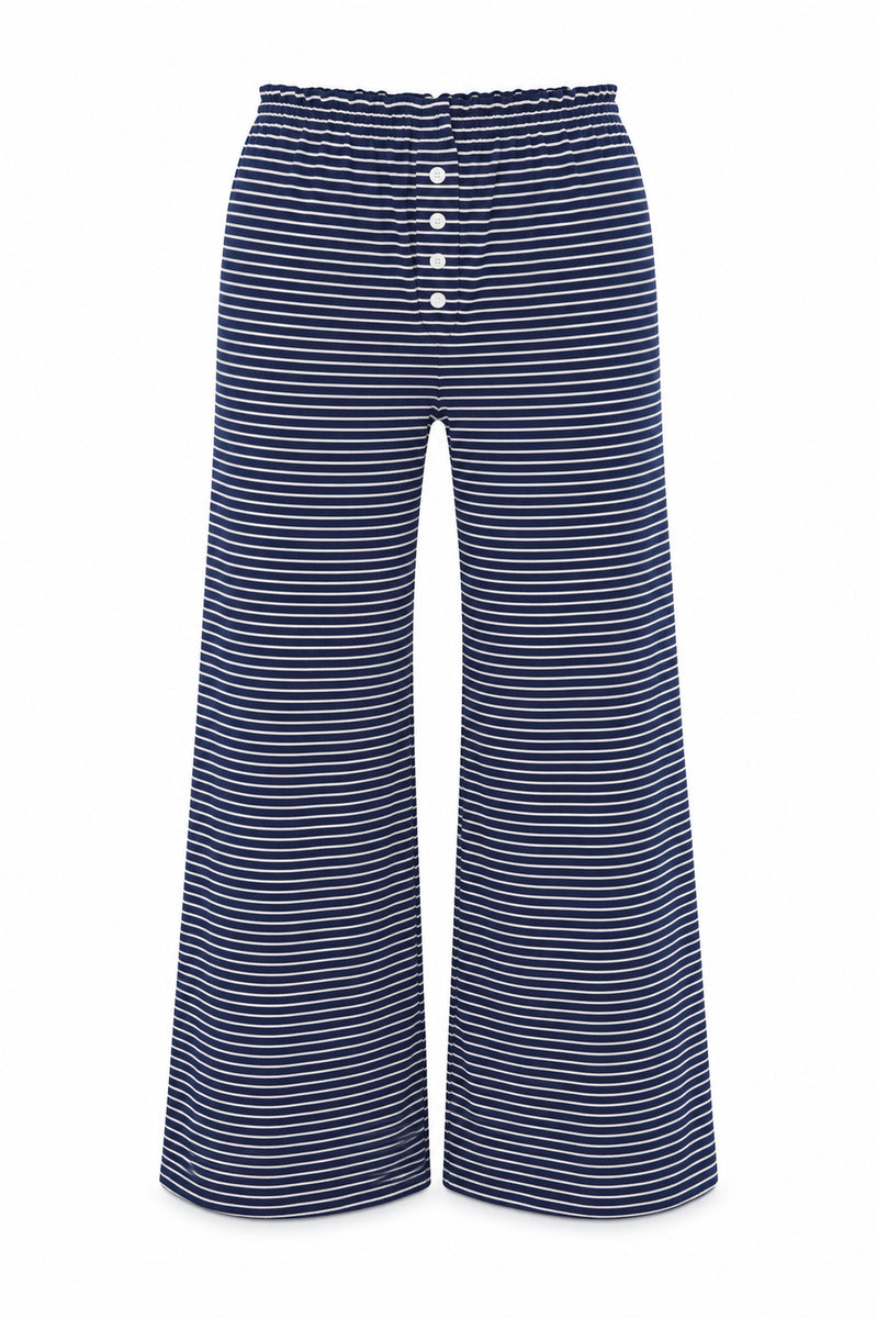 Navy and White Stripe Wide Leg Pants