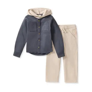 hooded button down shirt set