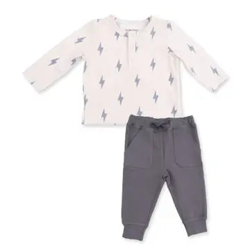 l/s henley and jogger set lightning bolt