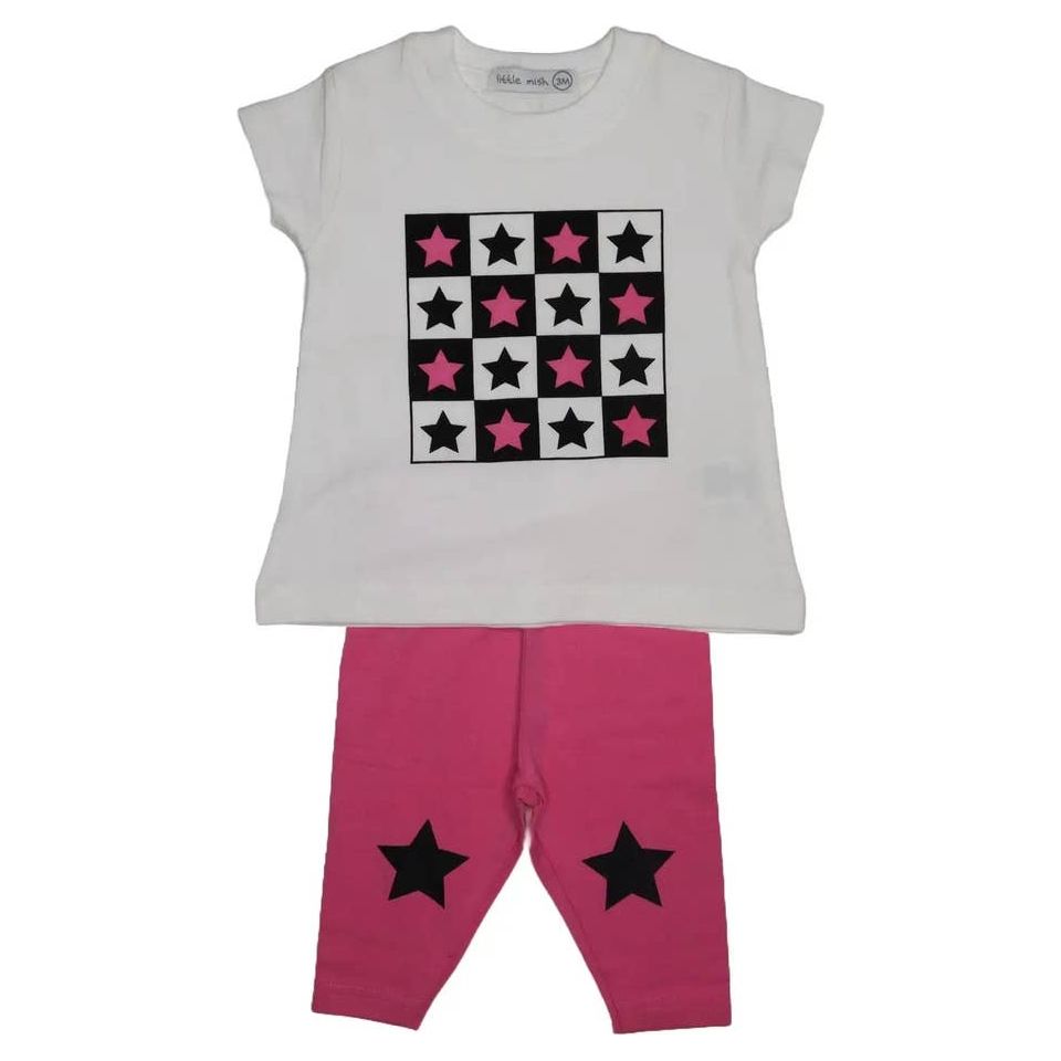 checker star tee & legging pink
