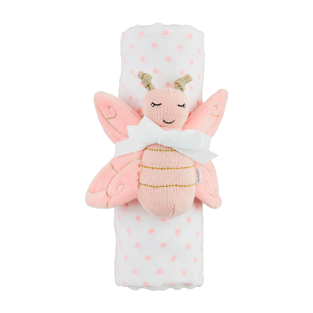 Pink Dot Swaddle And Rattle Set