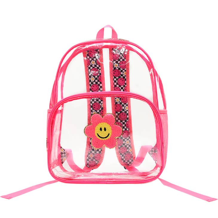 clear pink smiley face backpack