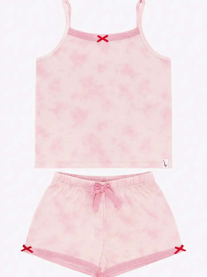 2 pc pink floral cami print jersey pj set