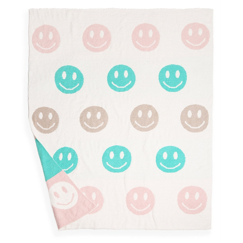 Multicolor Happy Face Reversible Throw Blanket