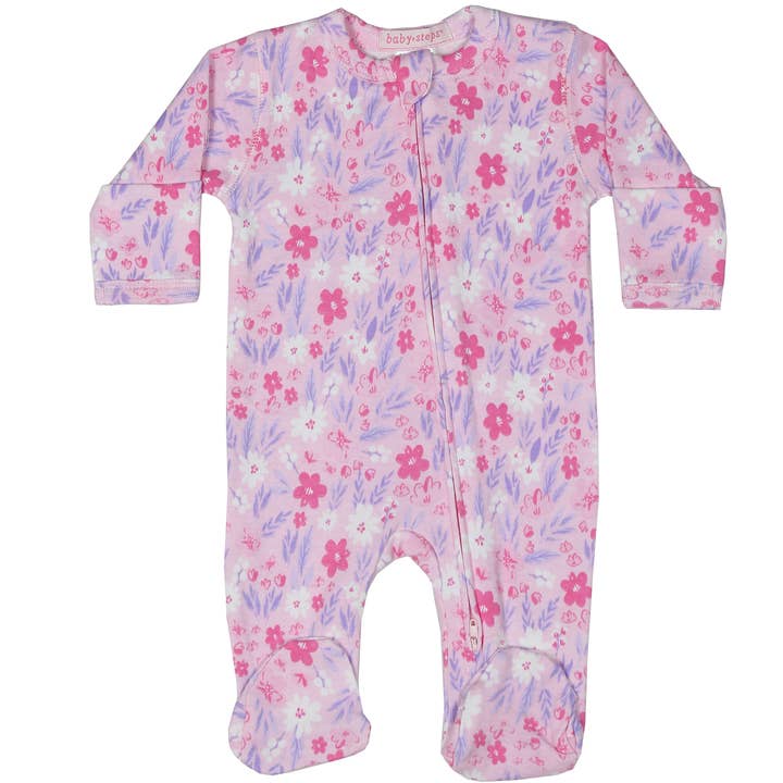 Zipper Footie - water color floral