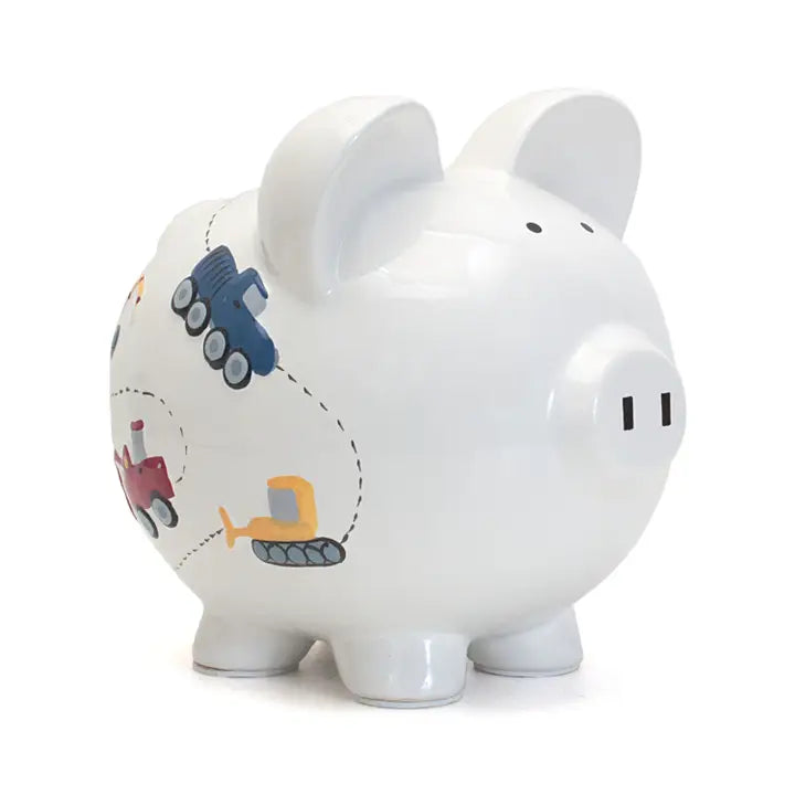 white construction piggy bank