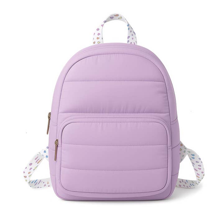 Purple Puffer Mini Backpack with Rainbow