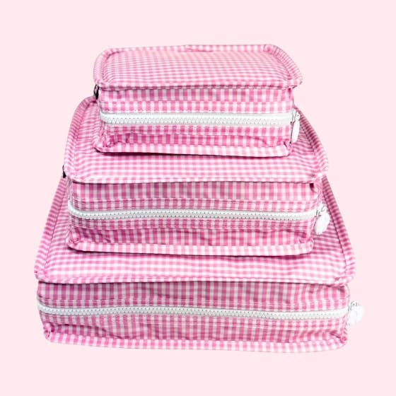 Wipeable Pink Gingham Stacking Set