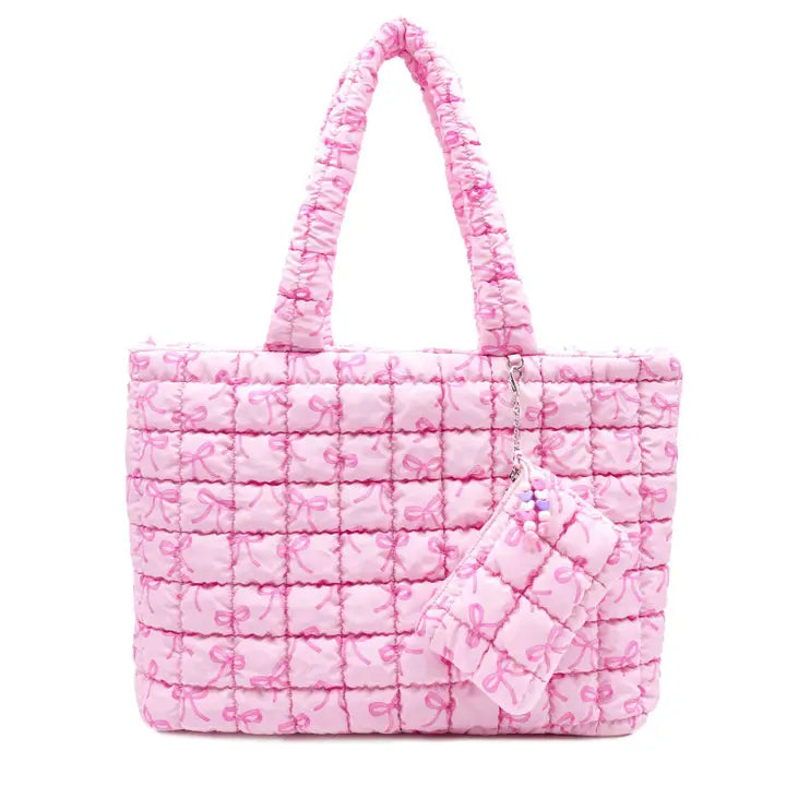 quilted bow tote with coin purse