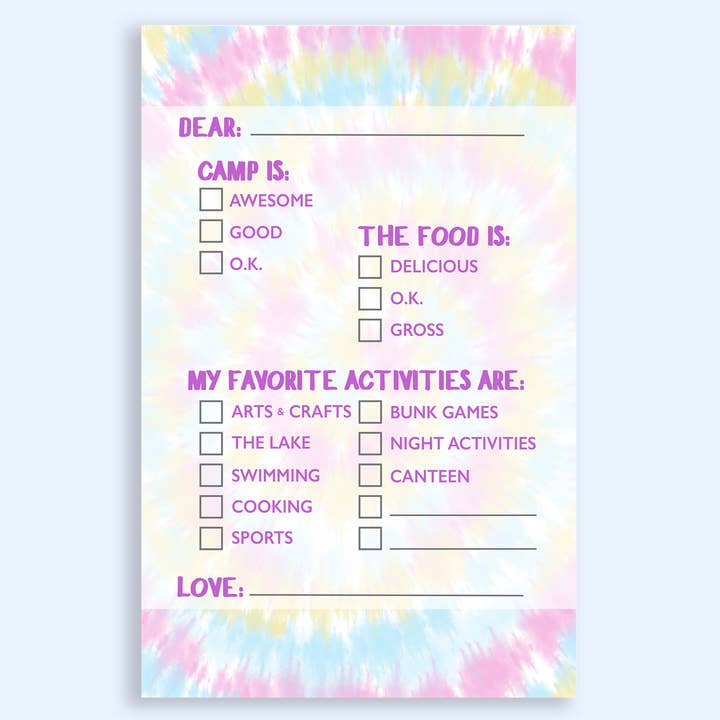 pastel tie dye check camp notepad