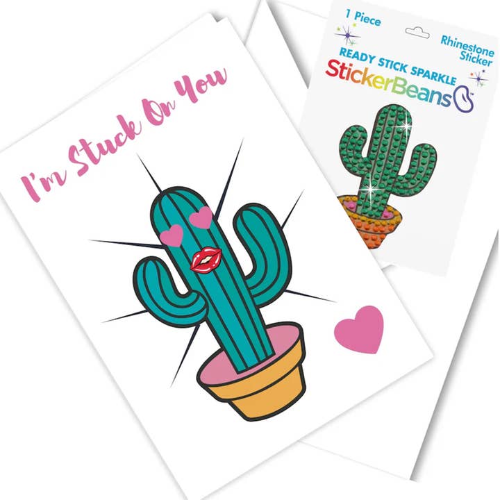 Cactus Greeting Card with 2" Rhinestone Sticker