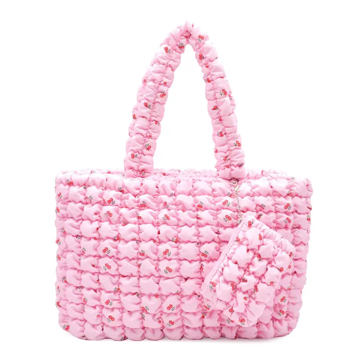 quilted scrunchie large tote with coin purse