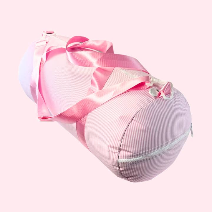 pink preppy stripe weekender