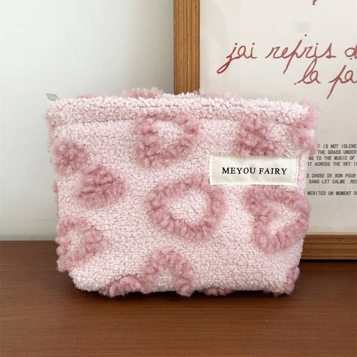Plush Heart Makeup Bag Thickened Travel Wash Pouch