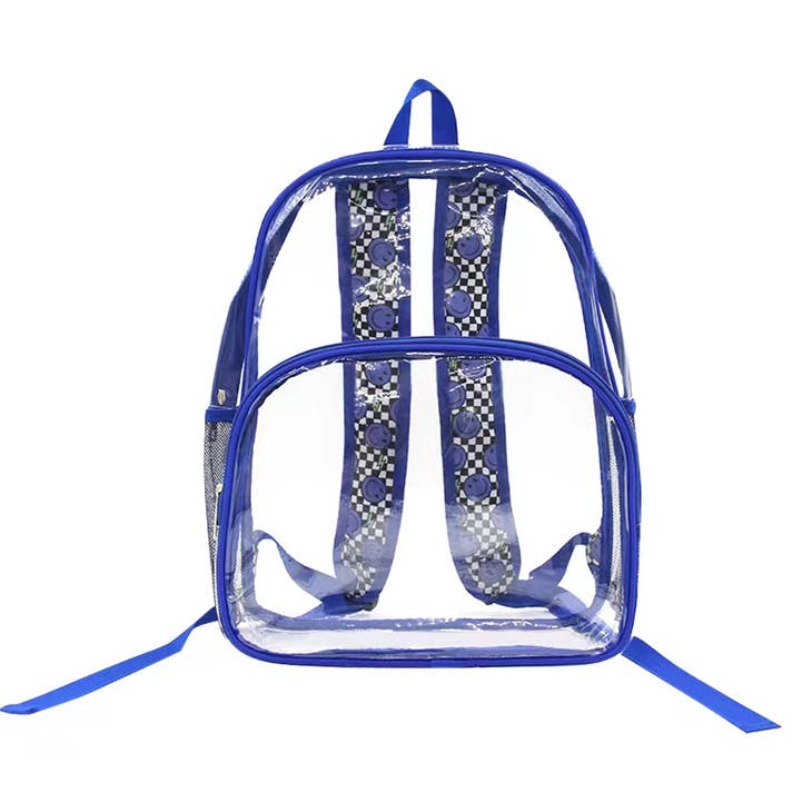 varsity clear blue smiley face backpack