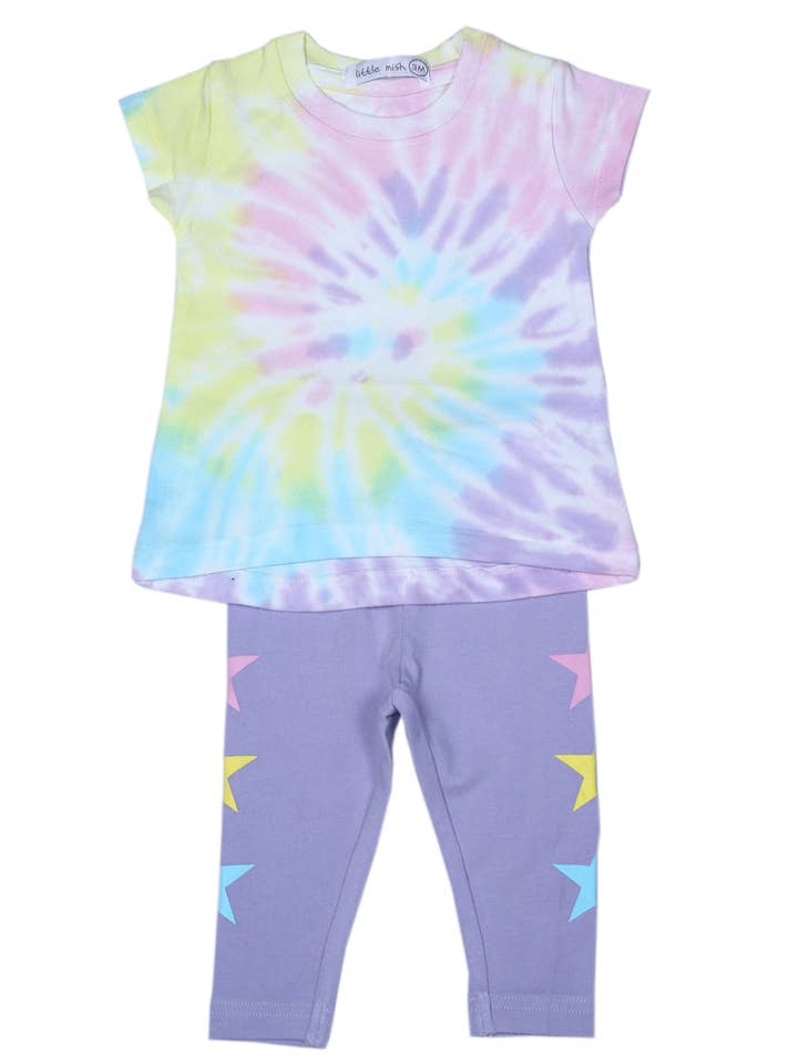 Stars A-Line Tie Dye Top and Legging Set-lilac