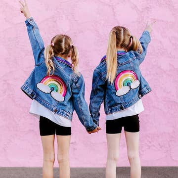 girls patched rainbow denim jacket
