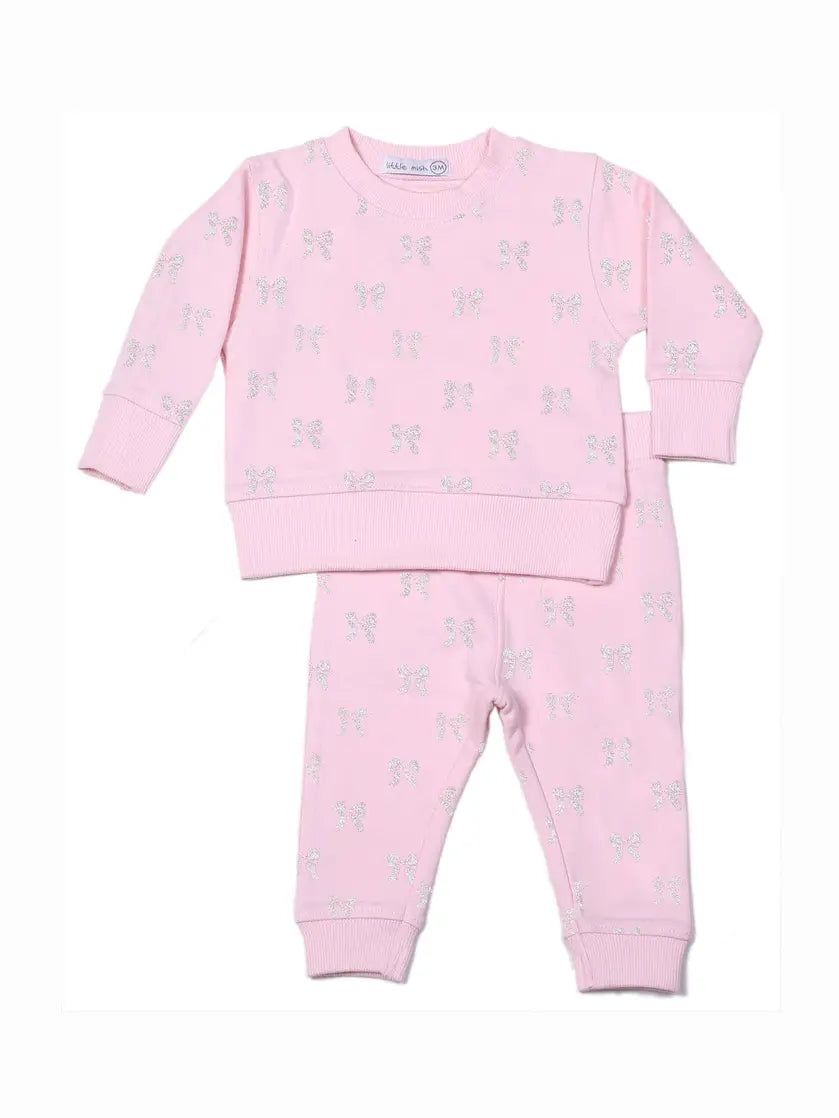 all over iridescent pink bow set
