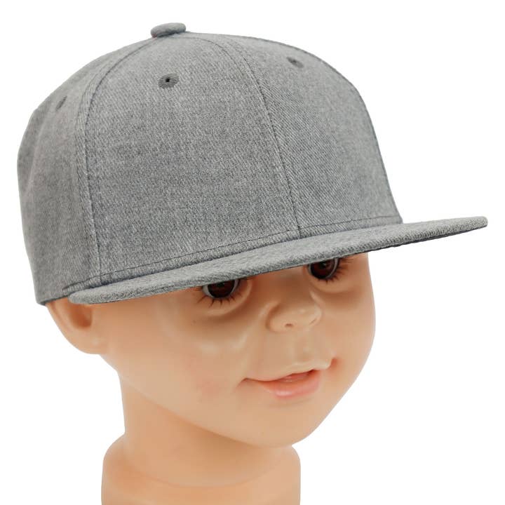 Kids Solid Blank Snapback Flat Brim Cap