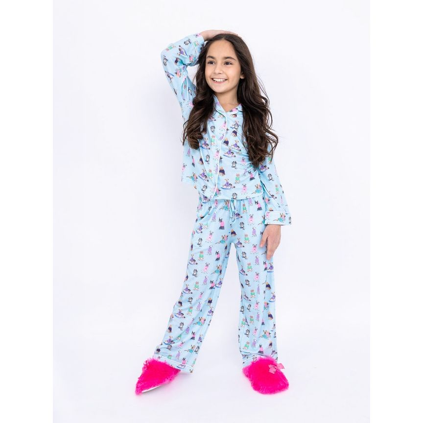 Girls Puppies Jersey Ls Pajama Set