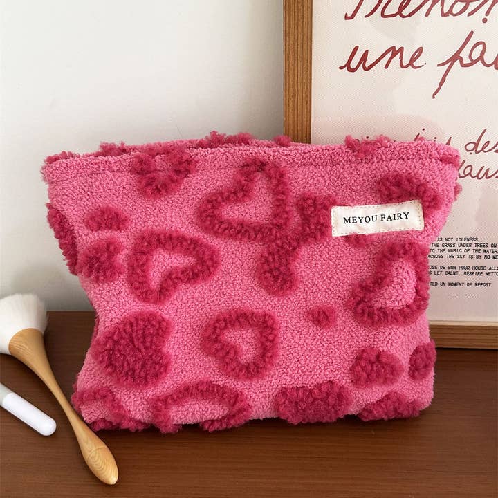 Plush Heart Makeup Bag Thickened Travel Wash Pouch
