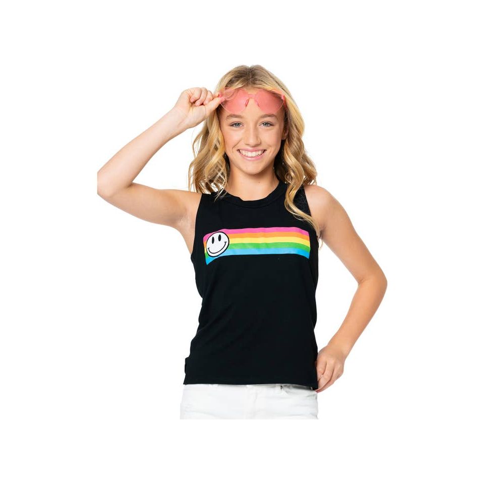 rainbow stripe and smiley face tank