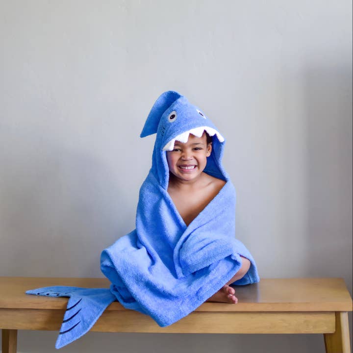 blue shark hooded towel