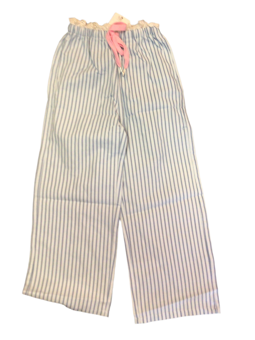 striped pant with lace trim-pink