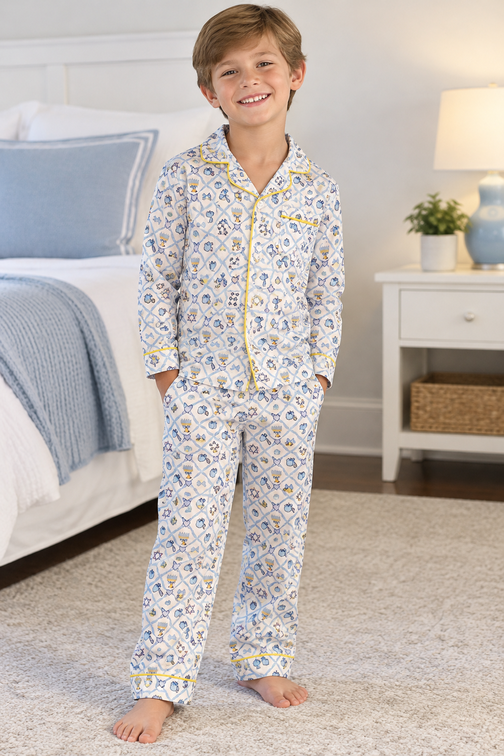 Diamond Hanukkah Print Silky Pajamas