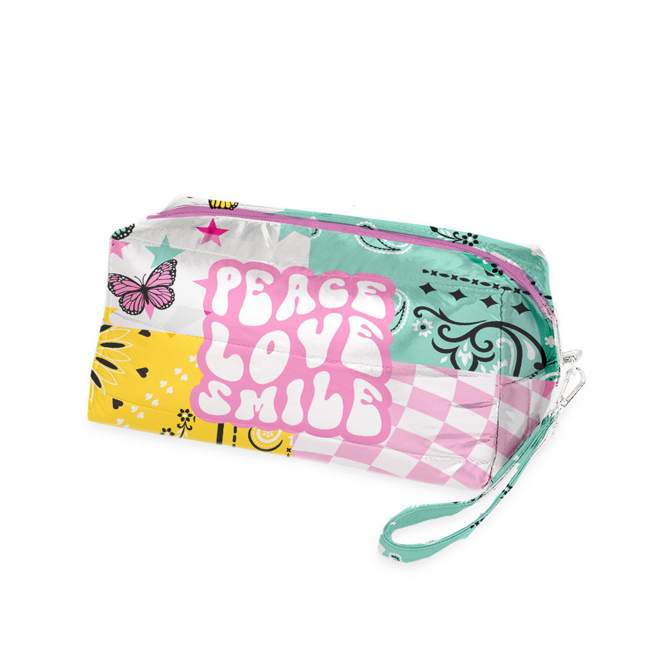 wavy text puffer cosmetic bag