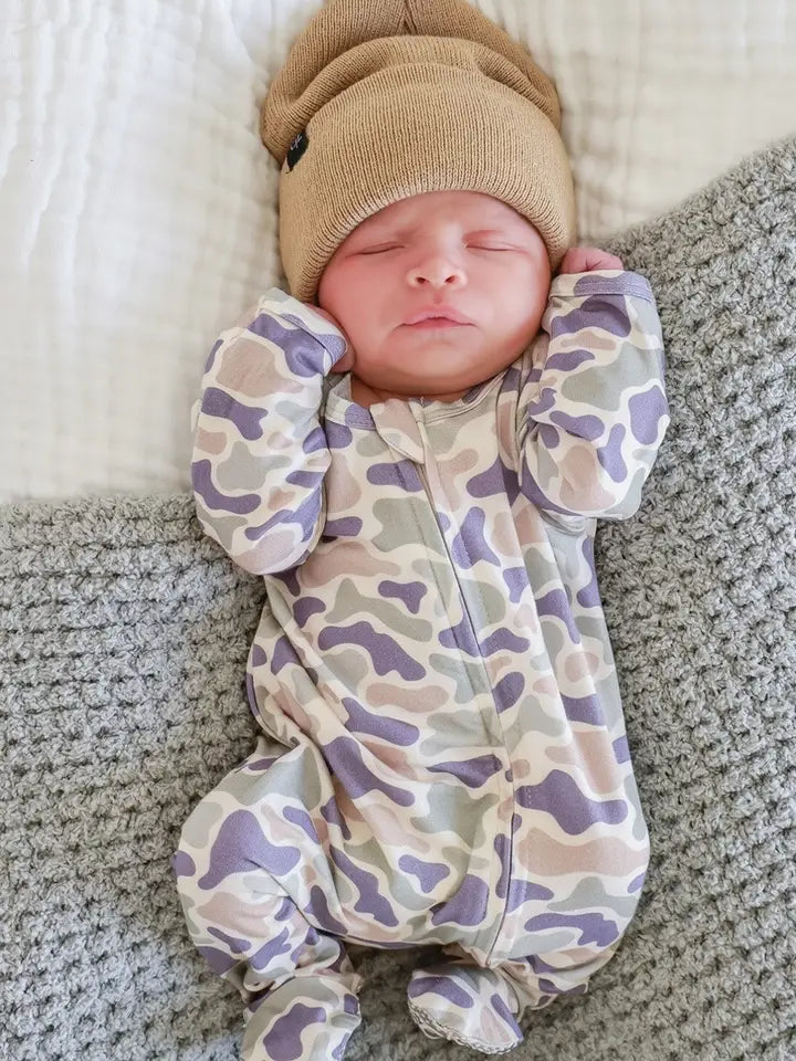 Bamboo Zipper Footie | Camo Cutie