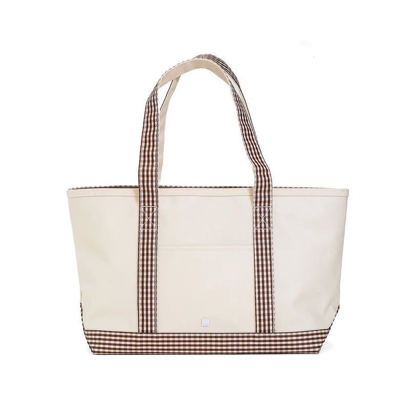 medium tote coated natural with coco gingham trim