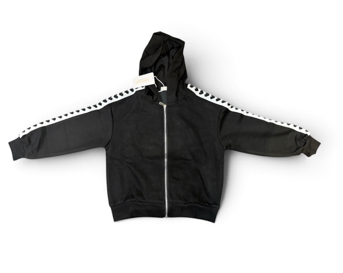Side Sleeve Stripe Heart Zip Up Hoodie