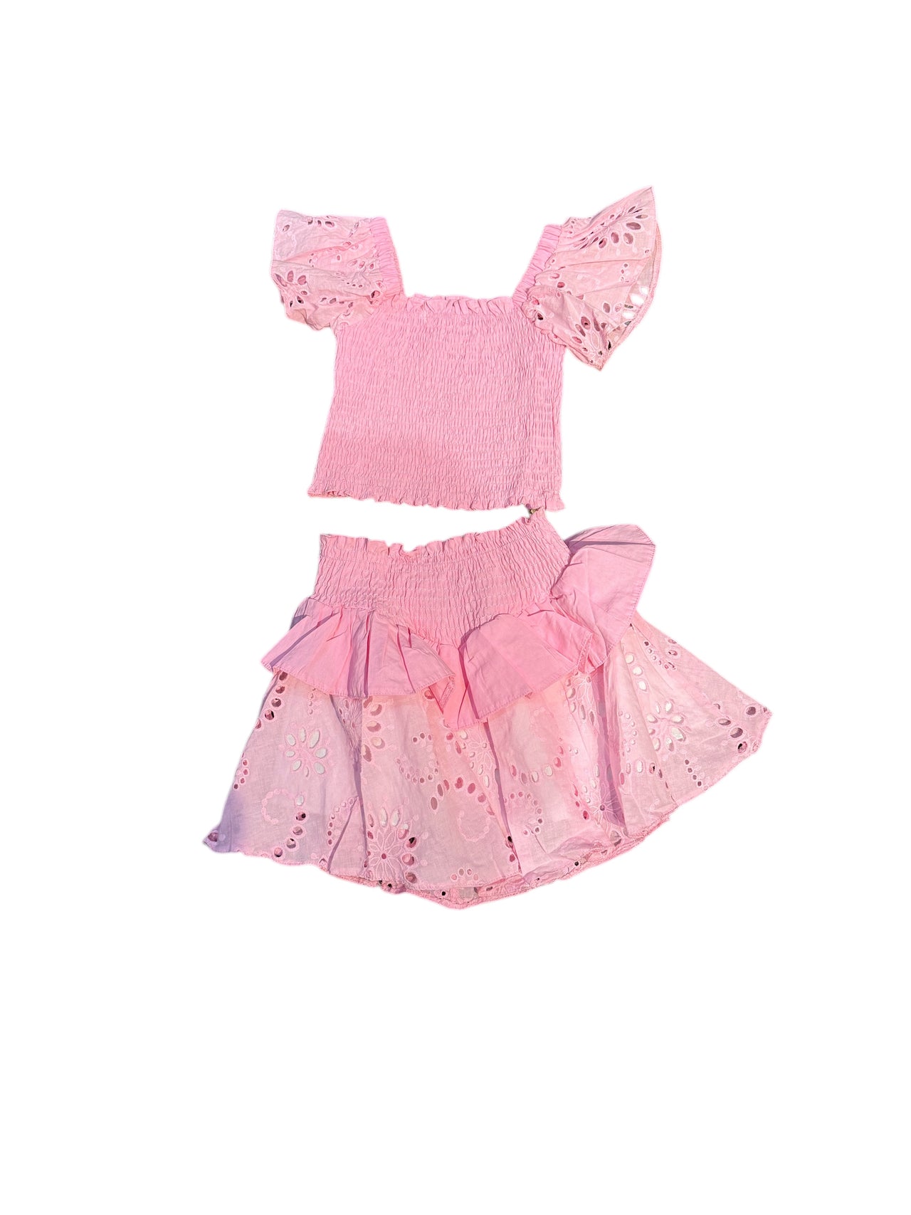 pink eyelet skirt set