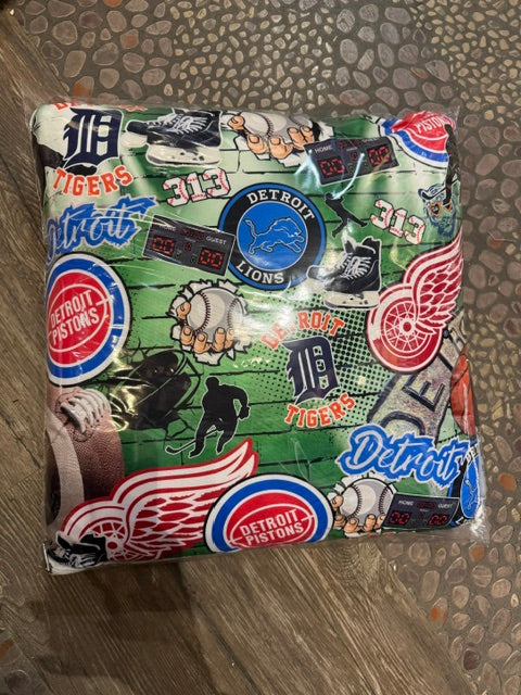 Green Detroit Sports autograph pillow