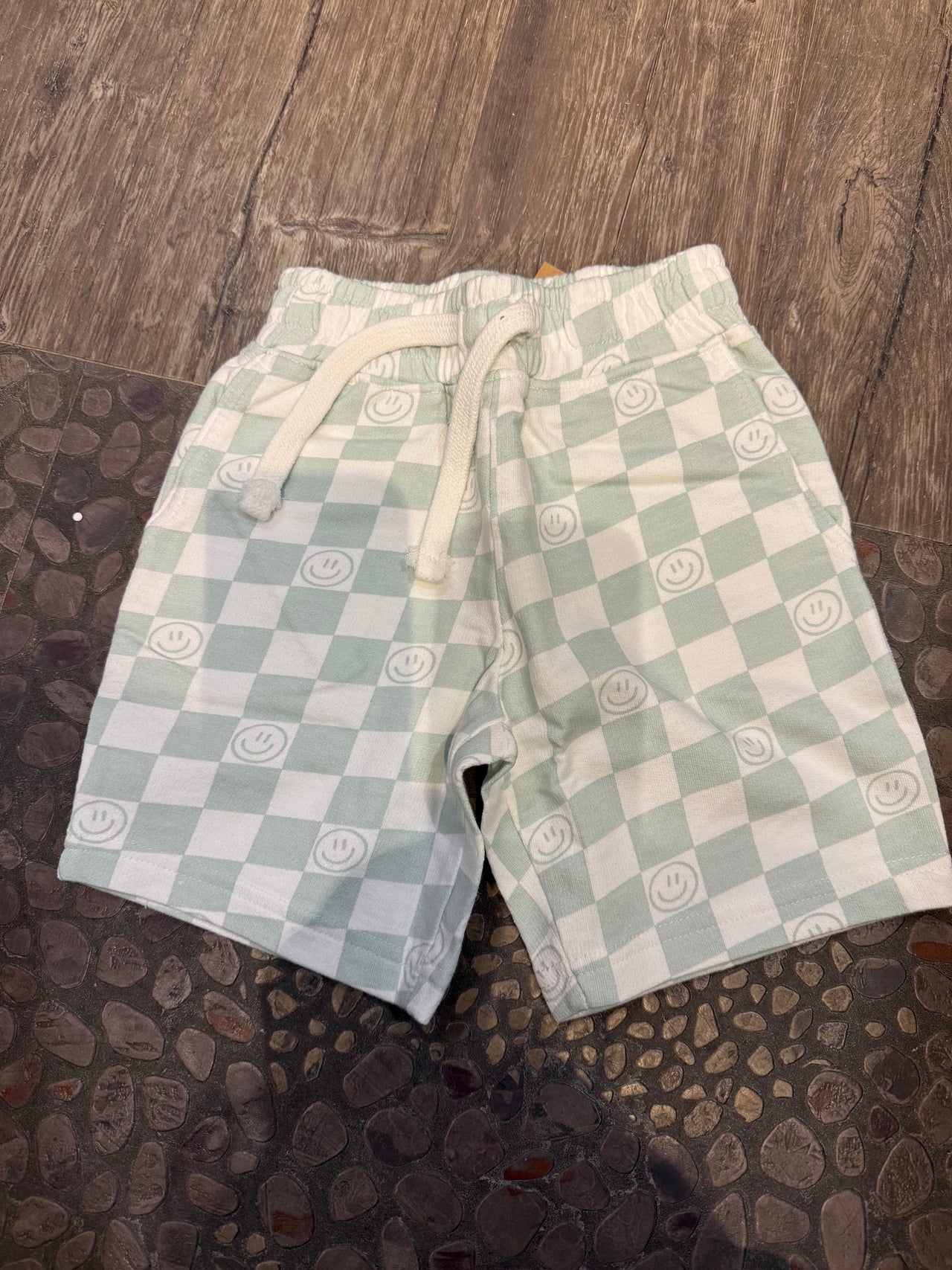 check aqua and white short