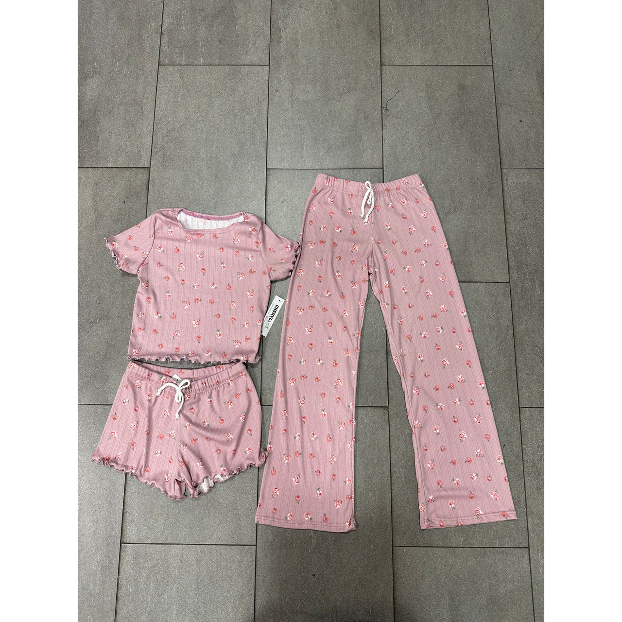 pink floral pointelle top