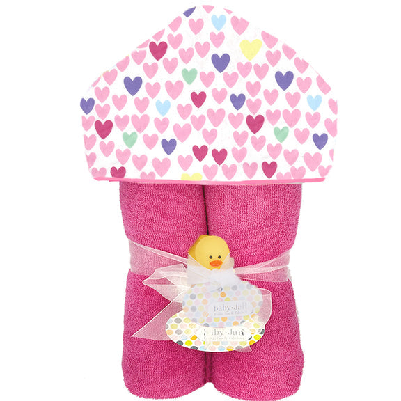 Plush Hooded Towel - lots of hearts