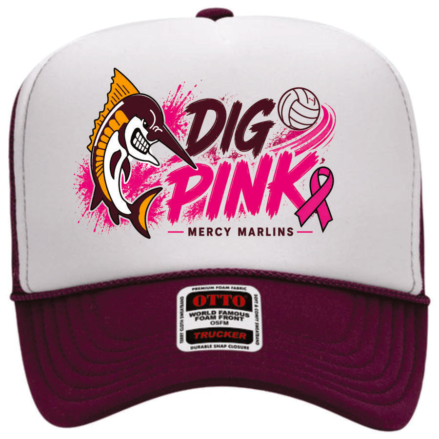 Mercy Volleyball Dig Pink 26  Trucker Hat