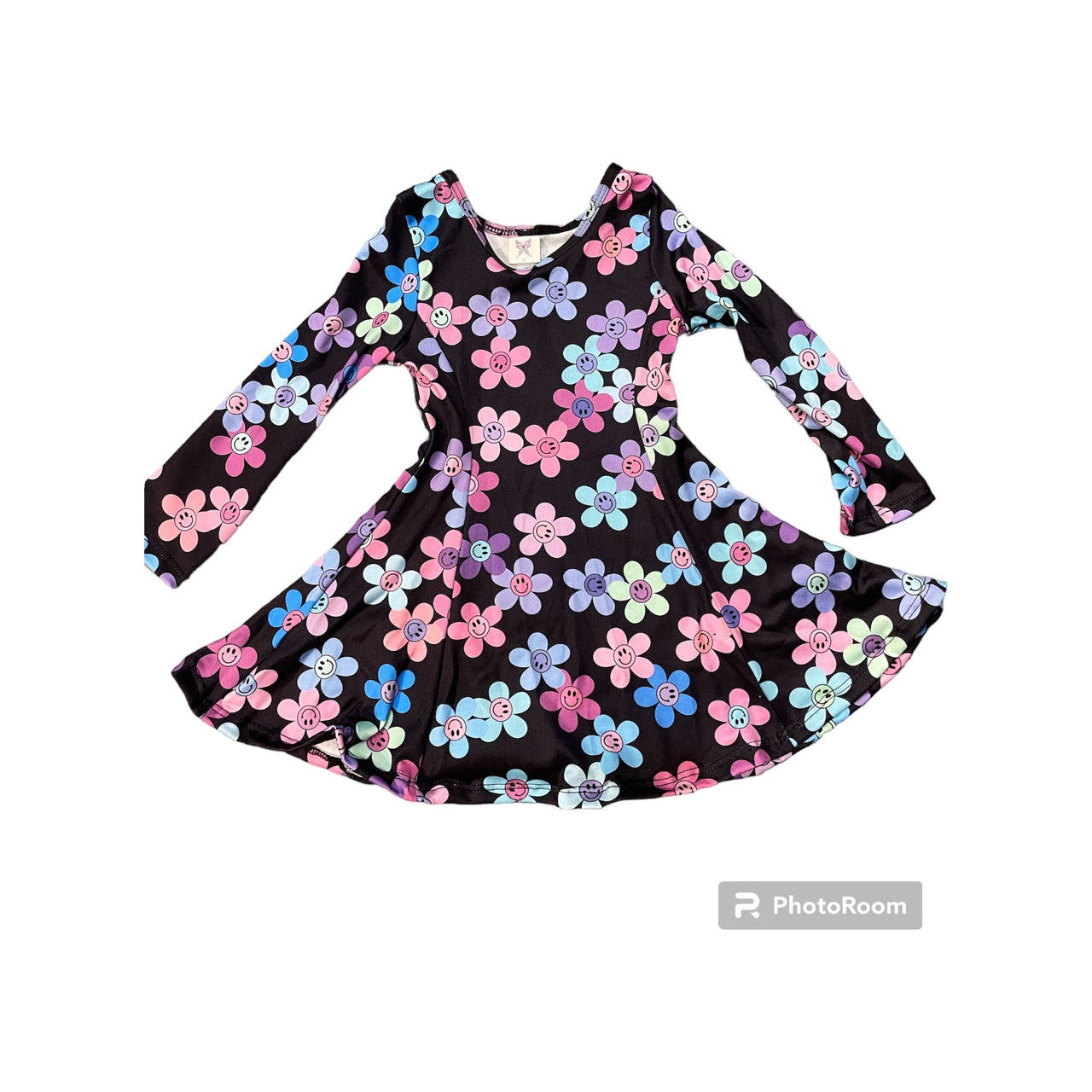 l/.s fit and flare smiley daisies dress