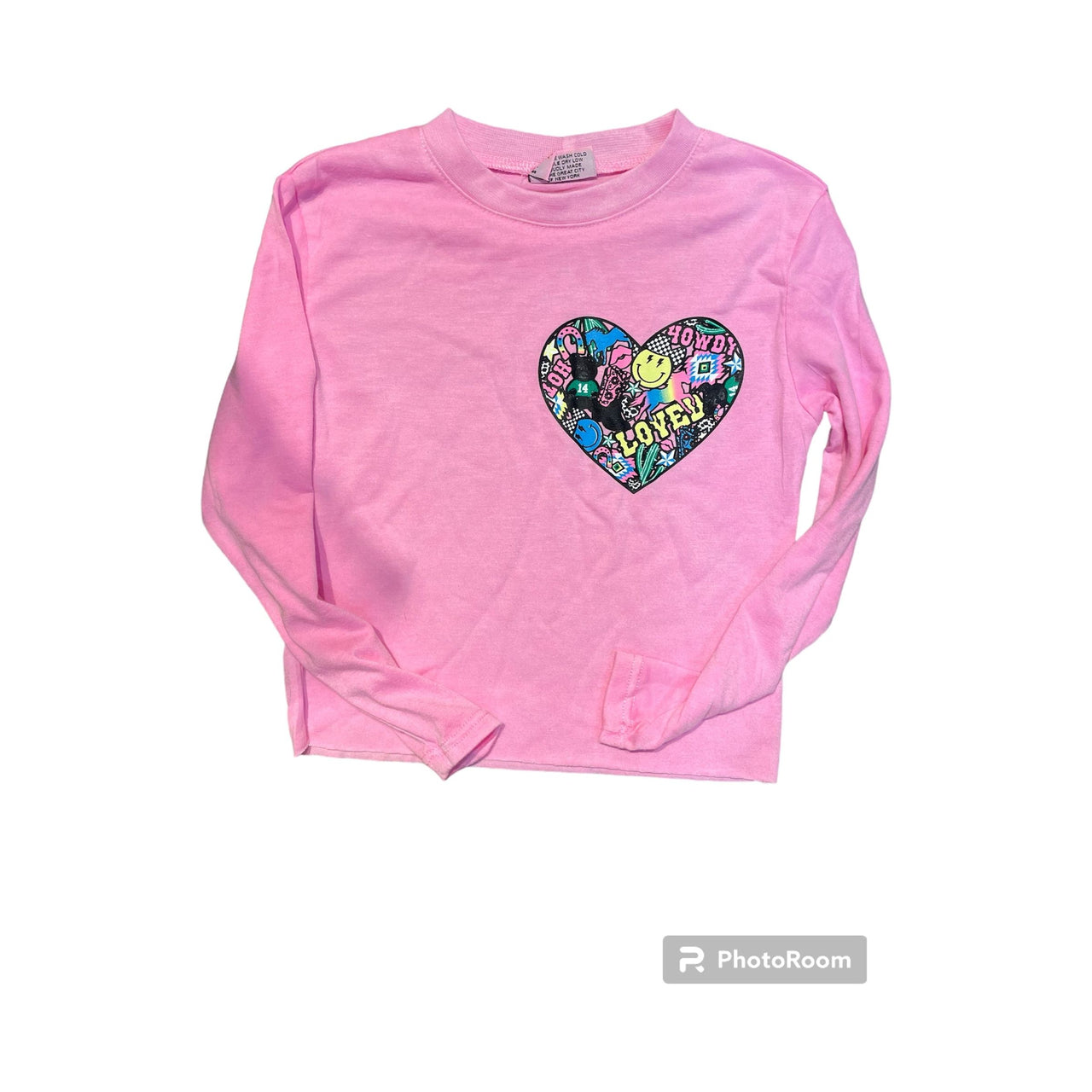 neon pink l/s heart shirt