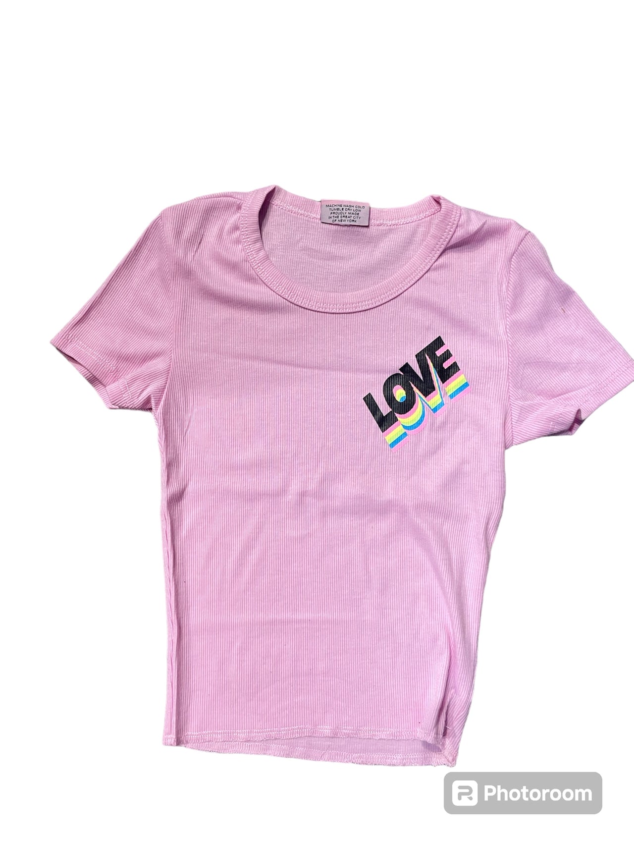 pink love ribbed t-shirt