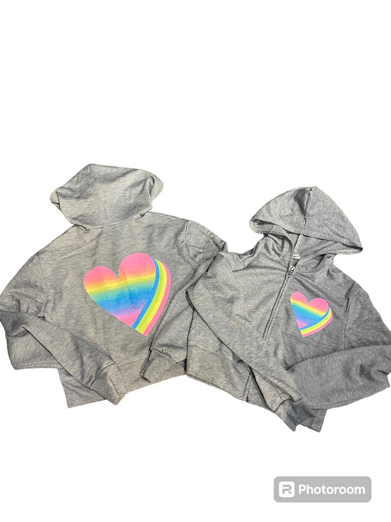 rainbow heart gray zip hoody