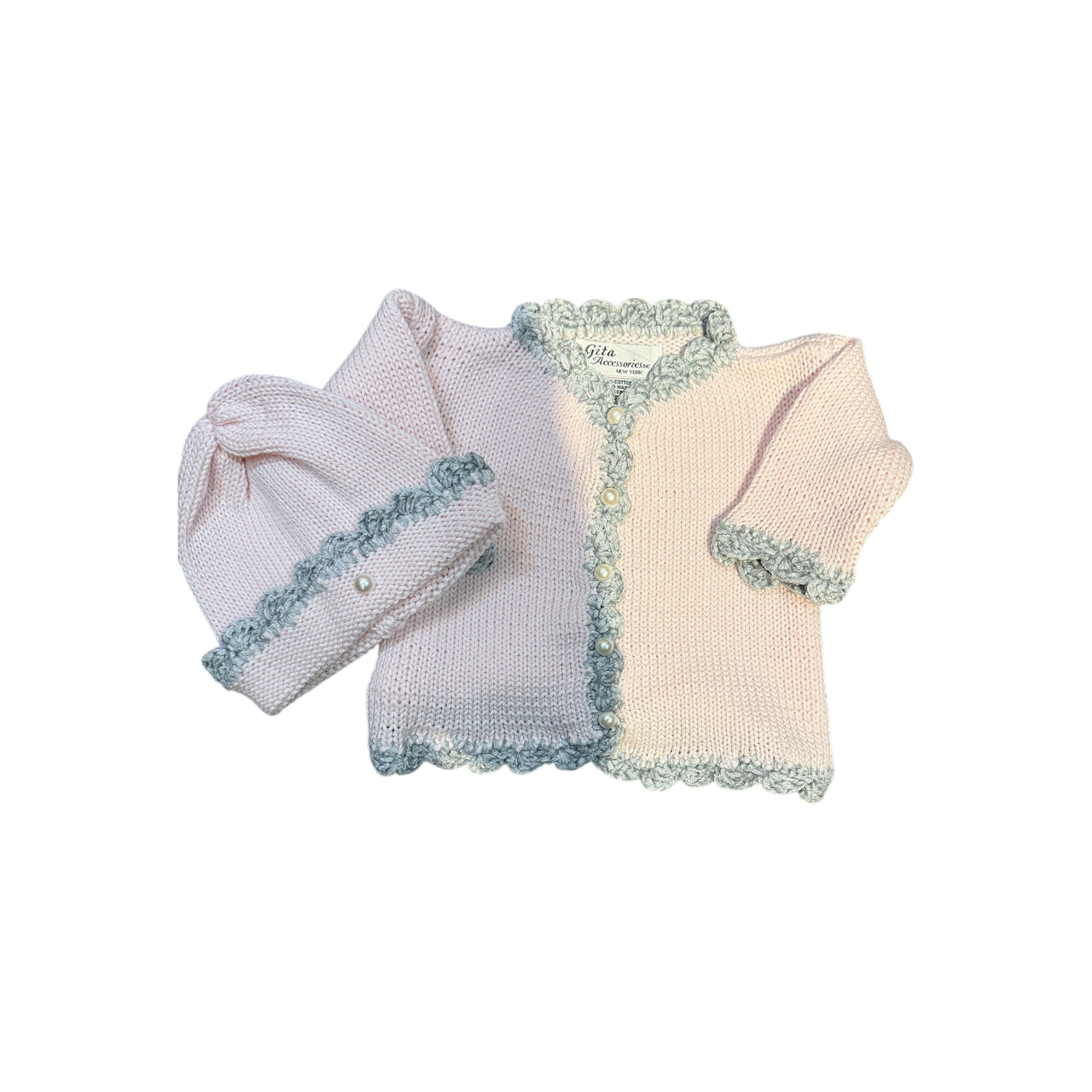 pink/gray chenille cardiganw/hat