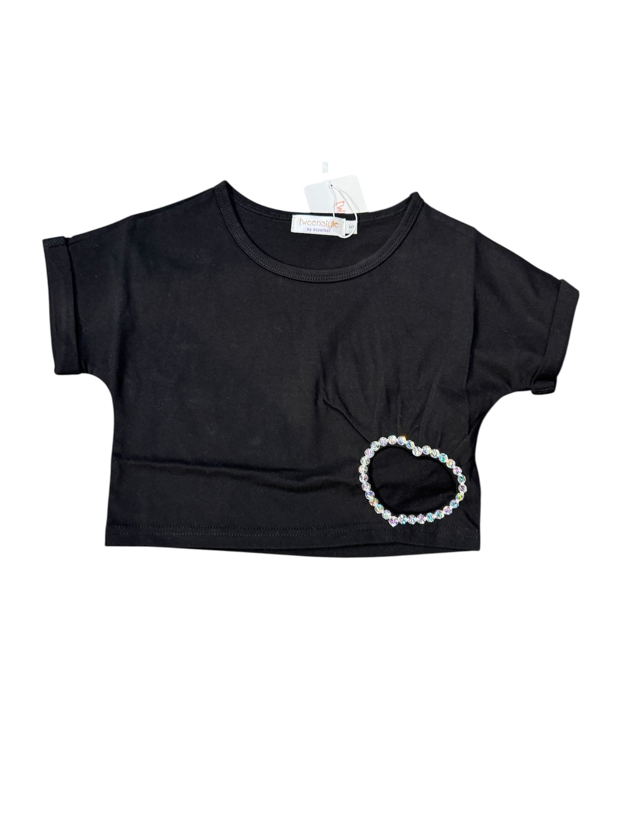 Rhinestone Heart Cropped Tee