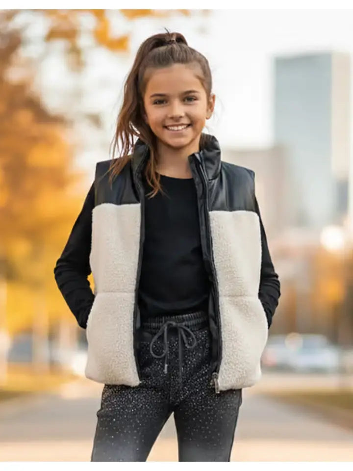 Sherpa/Pleather Puffer Vest