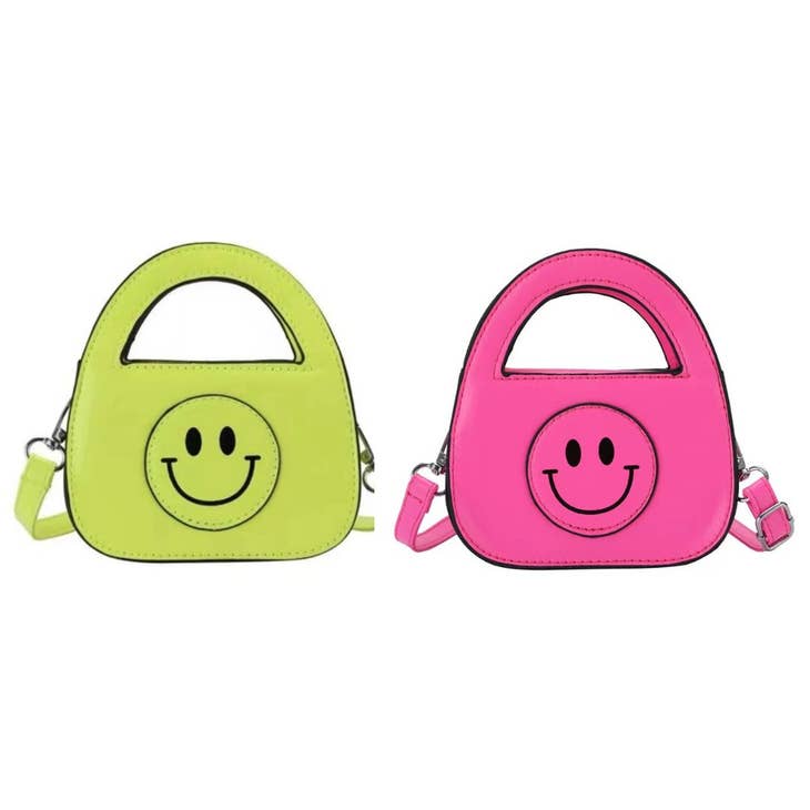Mini Neon Smiley Face Tote Purse Bag in Pink and Yellow